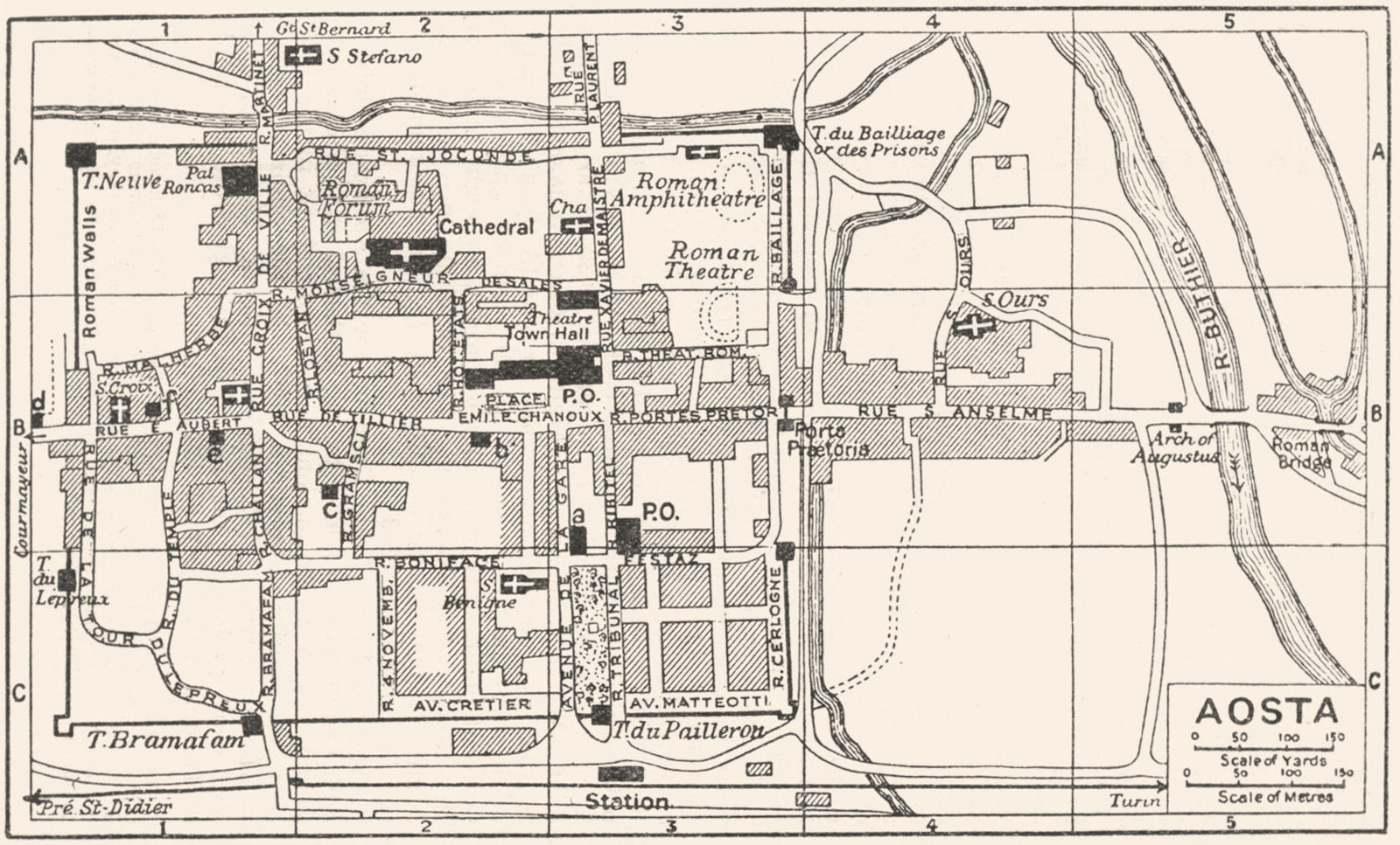AOSTA town/city plan. Italy 1953 old vintage map chart